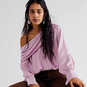 Free People Pink Off Shoulder Long Sleeve Cropped Blouse Top Womens Size Small